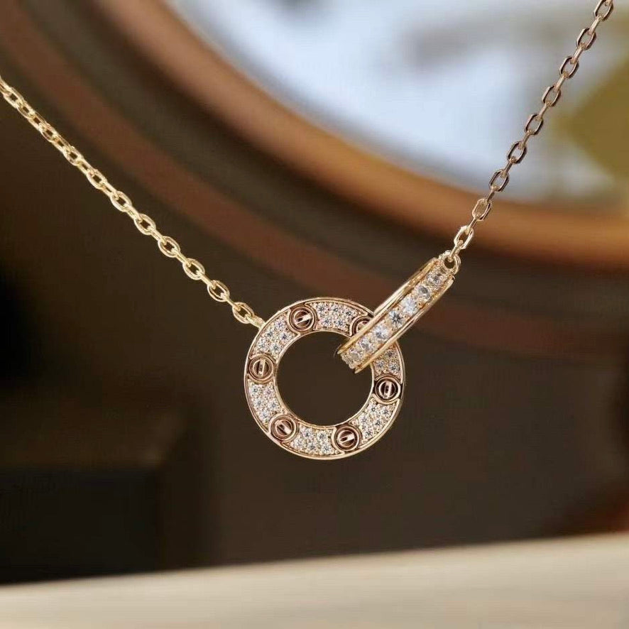 TimiLOVE 7.6MM NECKLACE ROSE GOLD AND SILVER  FULL DIAMOND