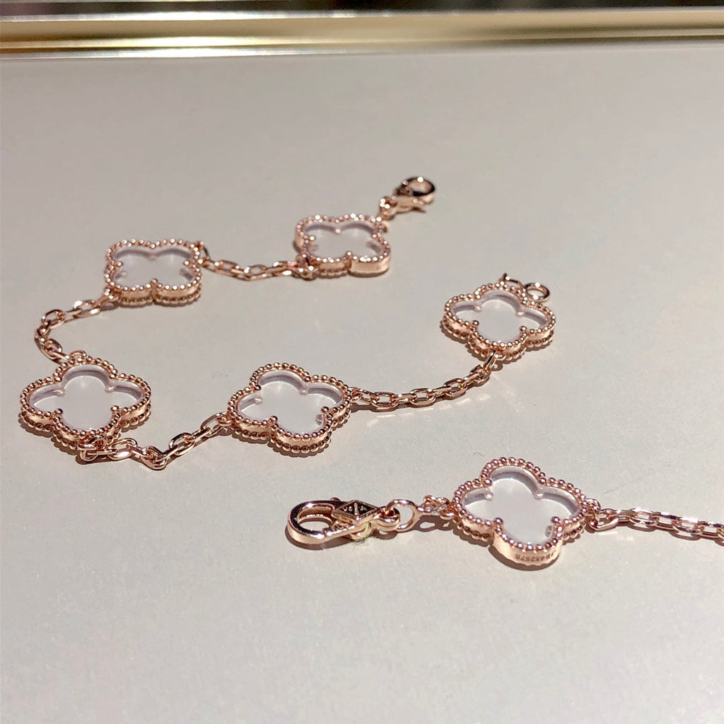 [Timi]New CLOVER 5 MOTIF ROCK CRYSTAL BRACELET