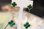 TimiCLOVER EARRINGS GOLD MALACHITE DIAMOND 3 MOTIF