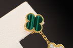 TimiCLOVER EARRINGS GOLD MALACHITE DIAMOND 3 MOTIF