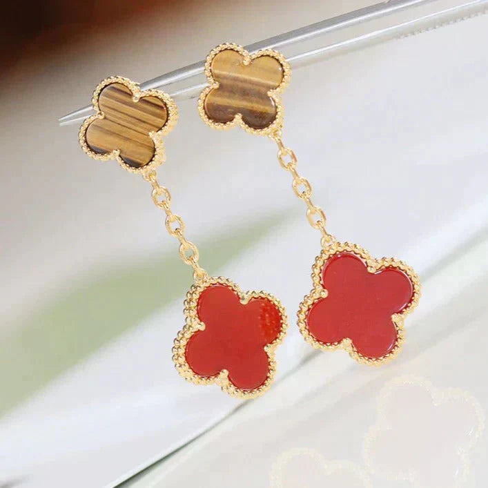 TimiCLOVER  2 MOTIF  TIGER EYE CARNELIAN EARRINGS