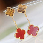 TimiCLOVER  2 MOTIF  TIGER EYE CARNELIAN EARRINGS