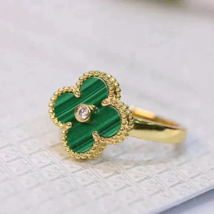 TimiCLOVER MALACHITE RING GOLD DIAMOND