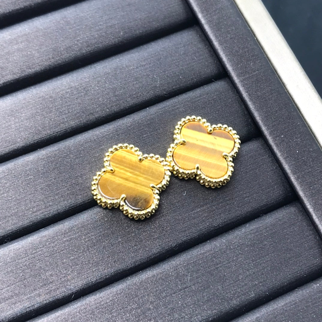 TimiCLOVER MEDIUM 1 MOTIFS TIGER EYE EARRINGS