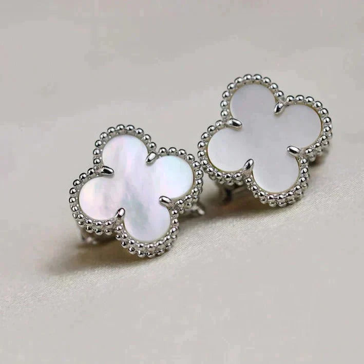 TimiCLOVER MEDIUM 1 MOTIFS  WHITE MOP EARRINGS SILVER