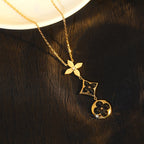 TimiSTAR AND SUN ONYX PINK GOLD NECKLACE
