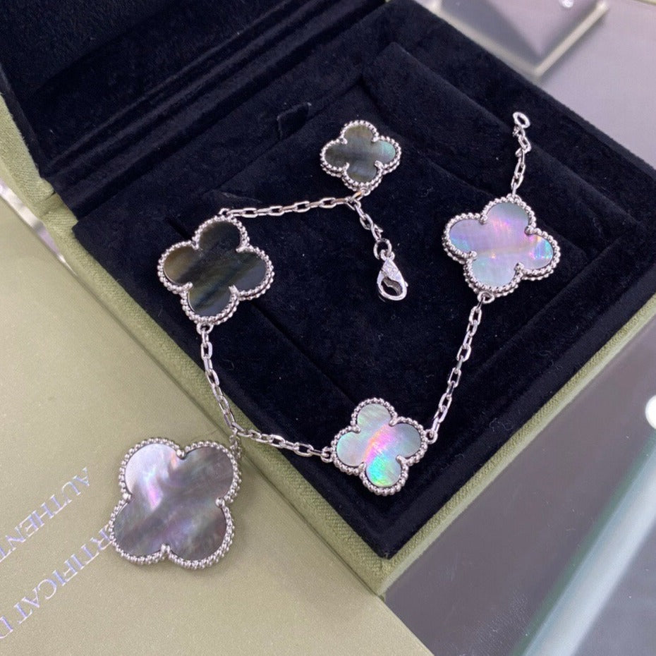 ¡®Timi¡¯CLOVER 5 MOTIFS SIVLER DARK MOP BRACELET