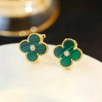 TimiCLOVER MEDIUM 1 MOTIFS MALACHITE DIAMOND EARRINGS
