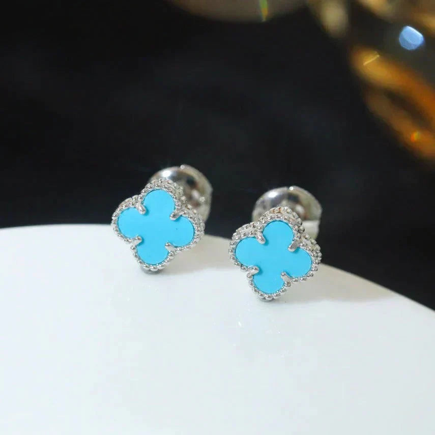 TimiCLOVER MINI 9.5MM ONYX STUD EARRINGS SILVER