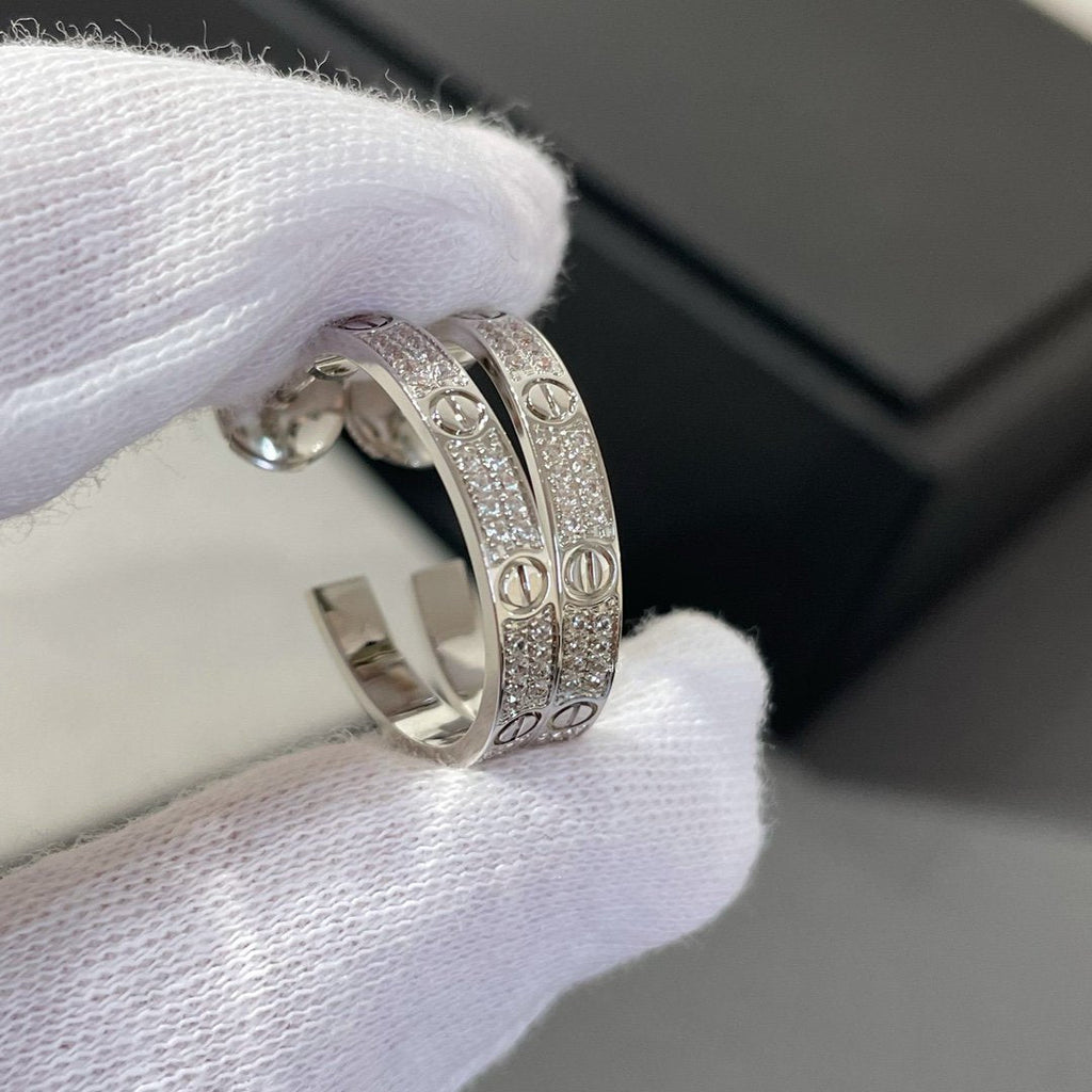 TimiLOVE DIAMOND SILVER HOOP EARRINGS