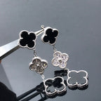 TimiCLOVER 3 MOTIF DIAMOND ONYX SILVER EARRINGS