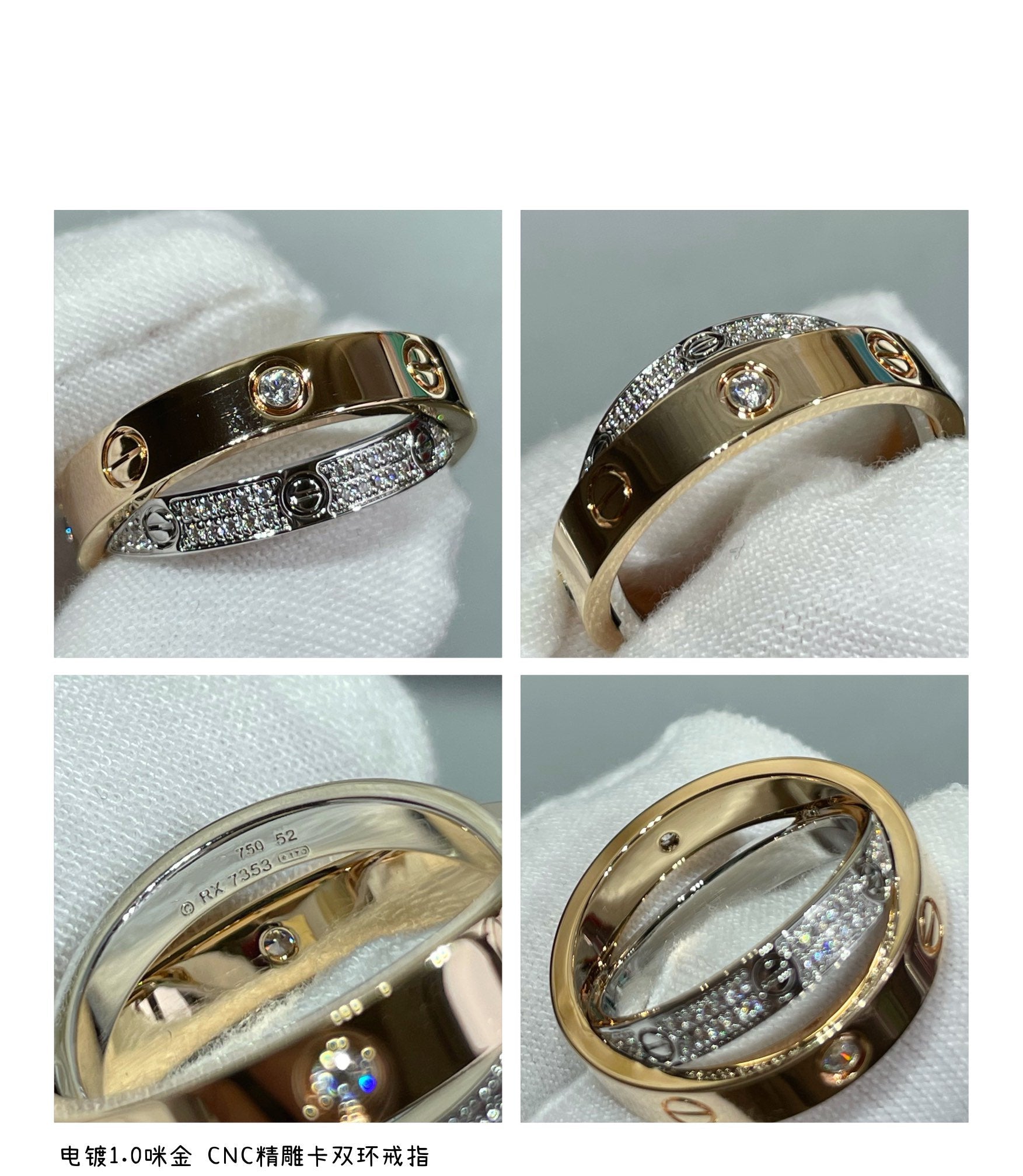 TimiLOVE PINK GOLD SILVER DIAMOND DOUBLE RING
