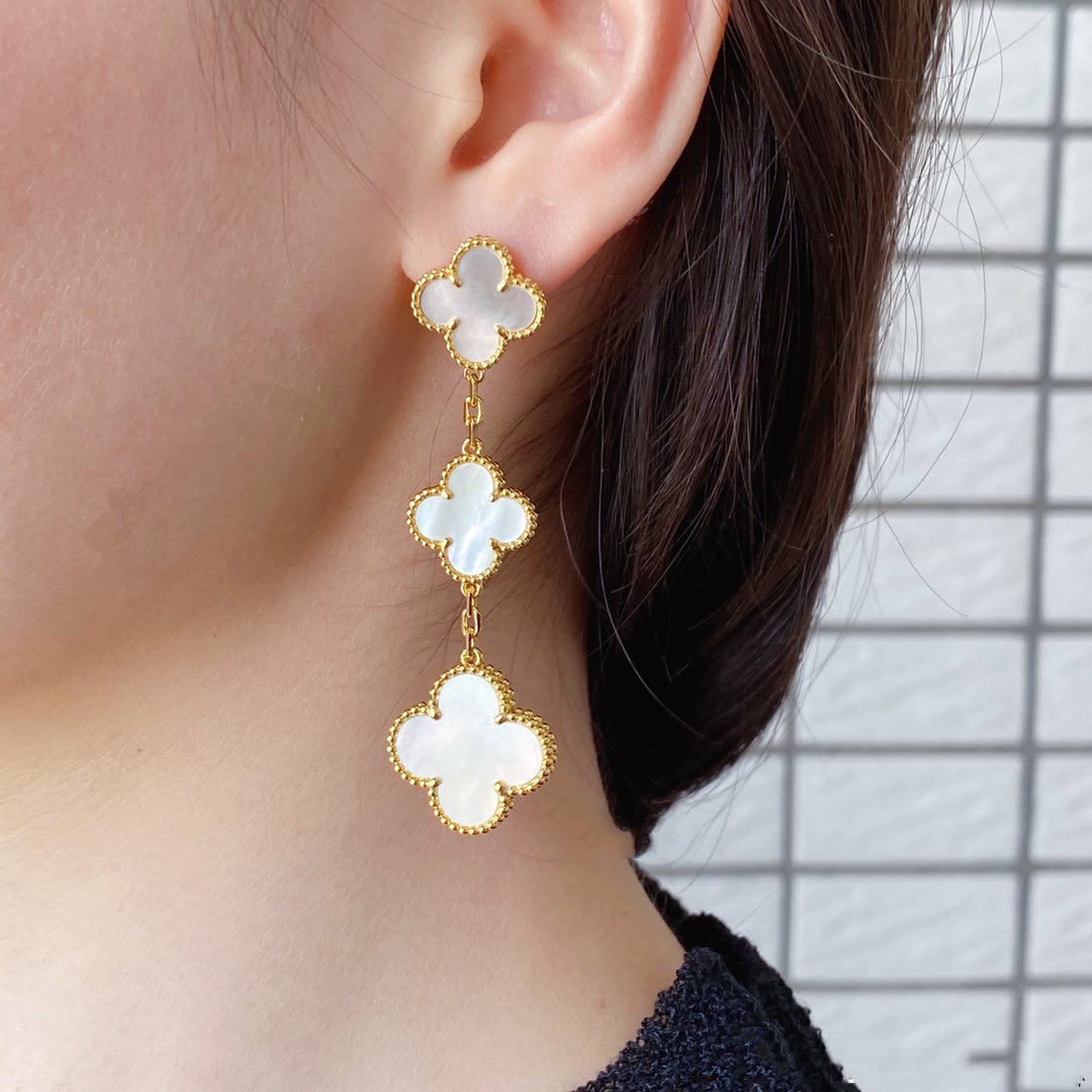 TimiCLOVER MOP 3 MOTIFS GOLD EARRINGS