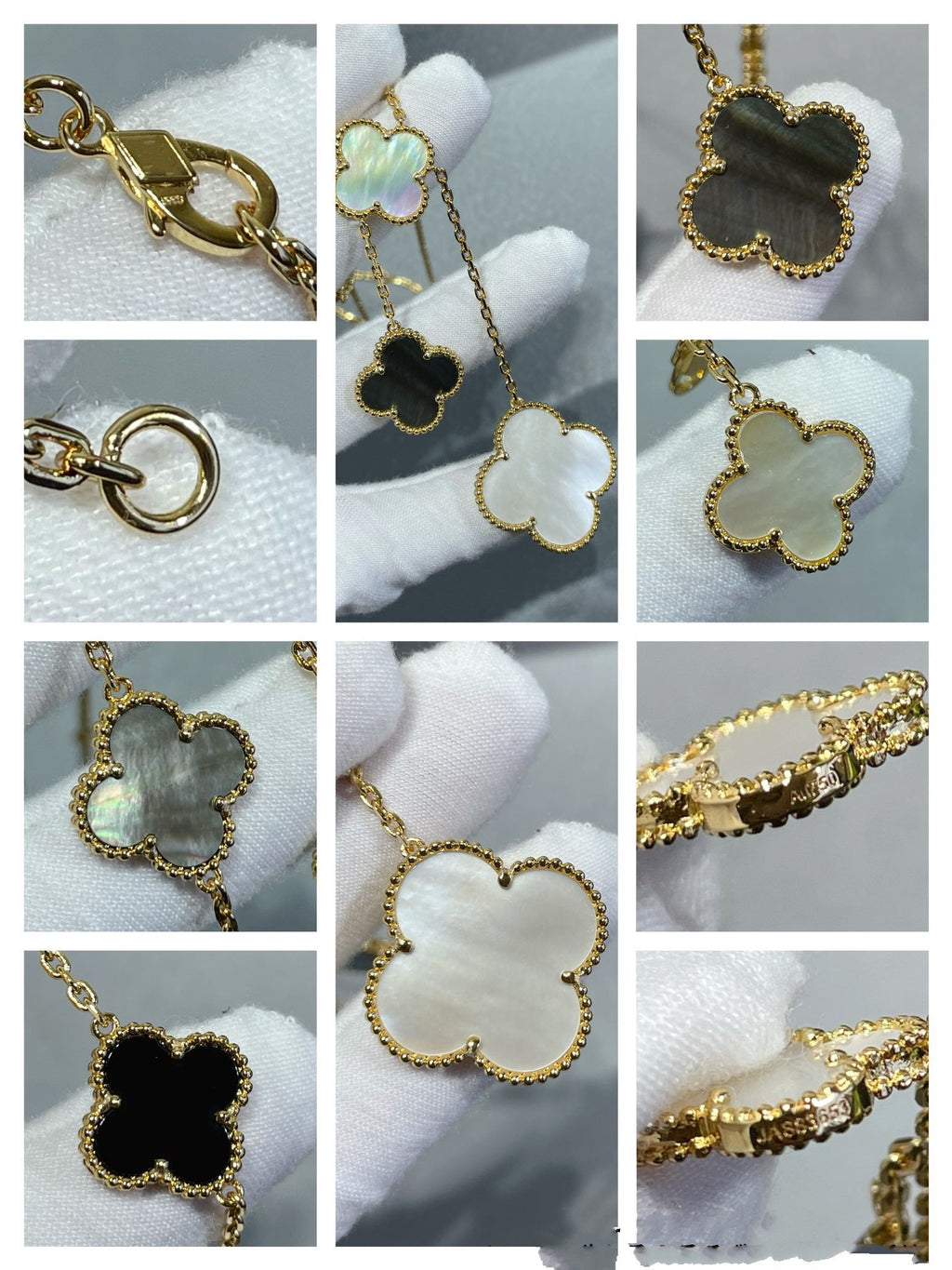 TimiCLOVER 6 MOTIF MOP ONYX GOLD NECKLACE