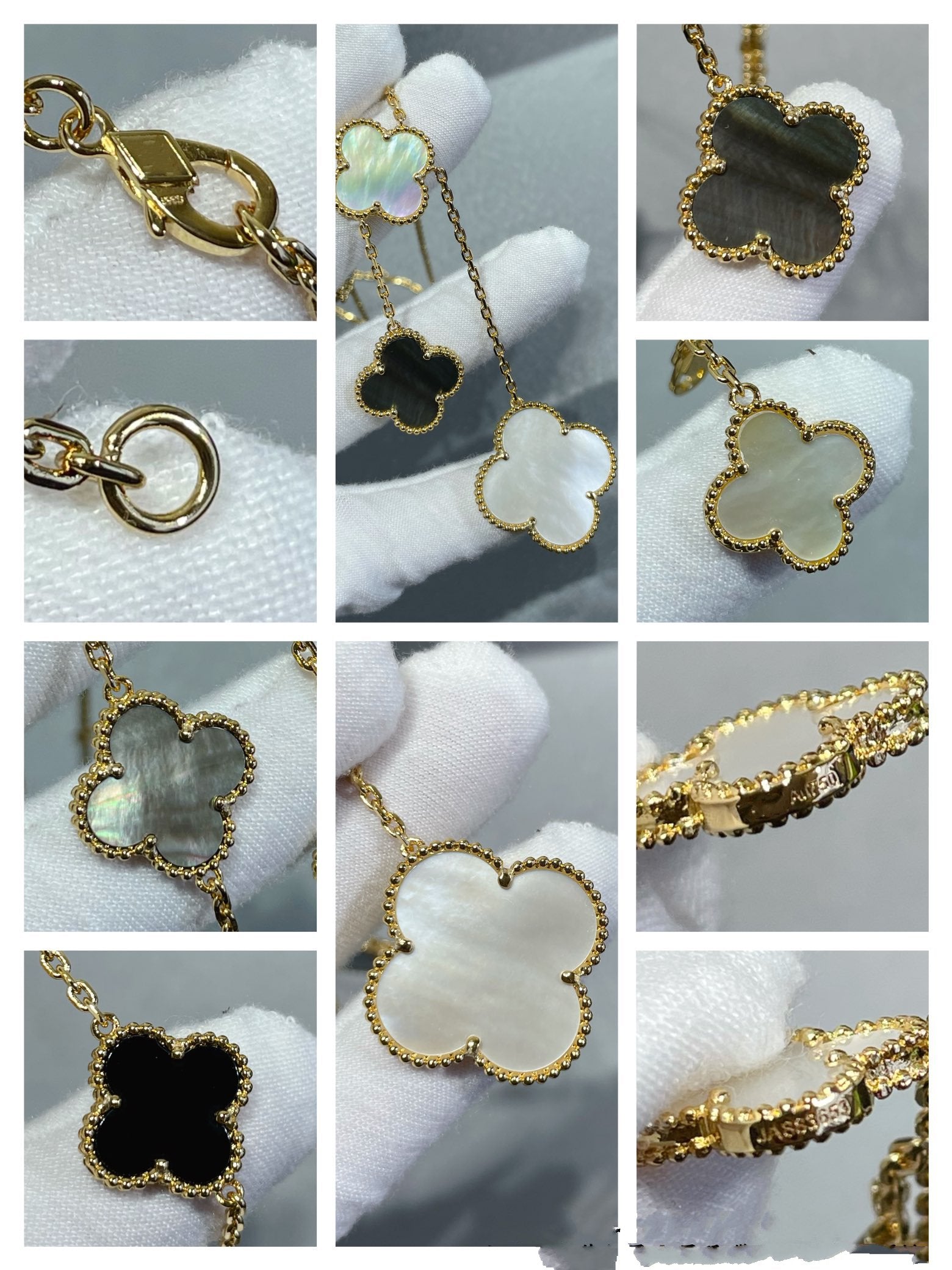 TimiCLOVER 6 MOTIF MOP ONYX GOLD NECKLACE