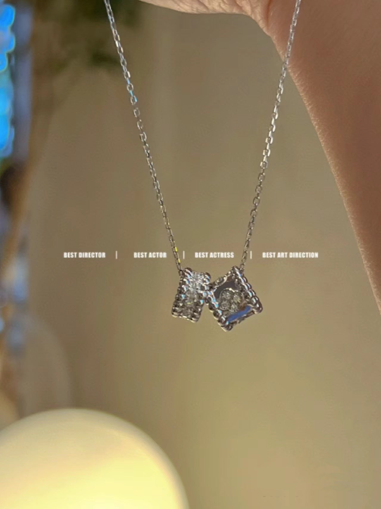 TimiPERLEE DOUBLE PENDANT SILVER DIAMOND NECKLACE