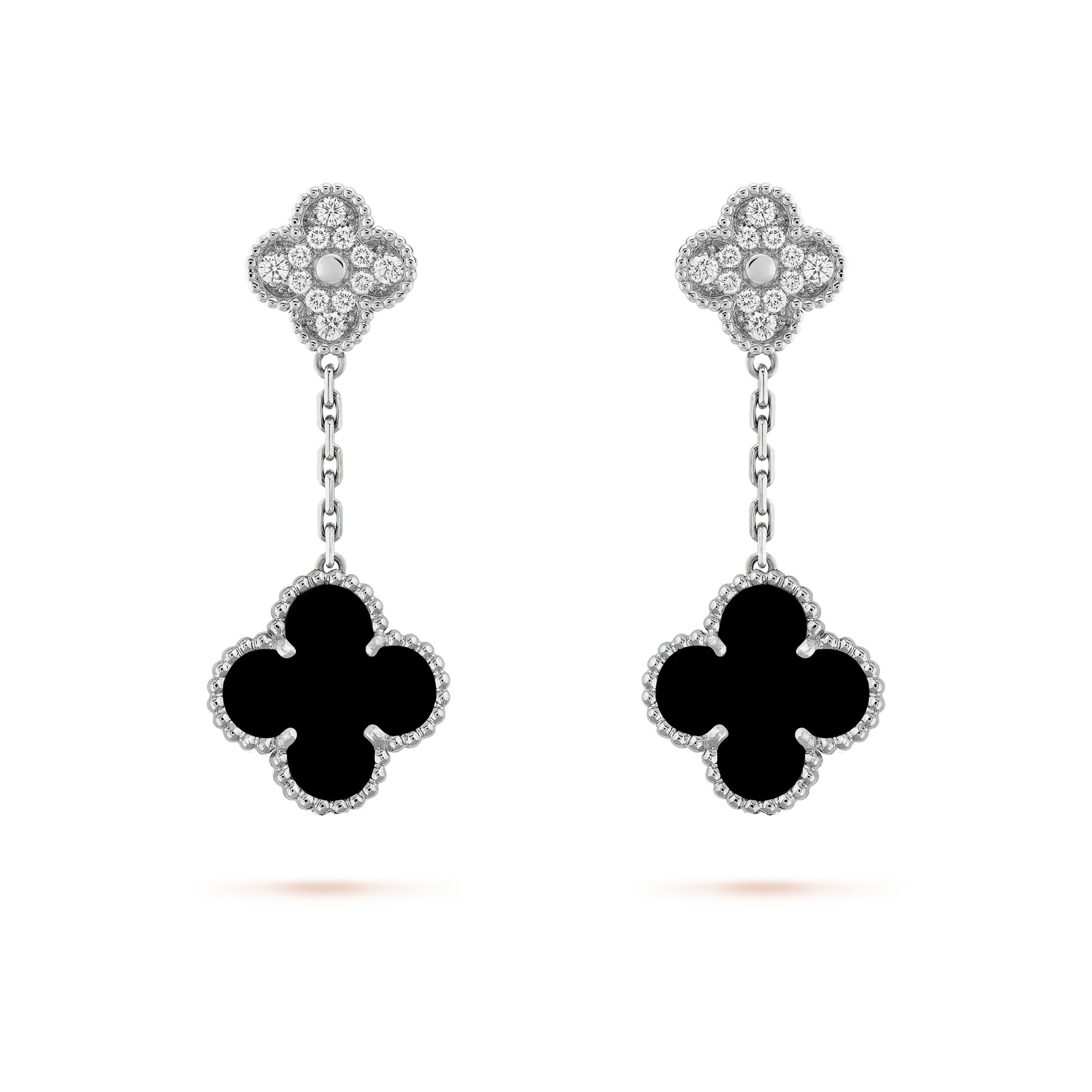 TimiCLOVER 2 MOTIFS  DIAMOND ONYX EARRINGS SILVER