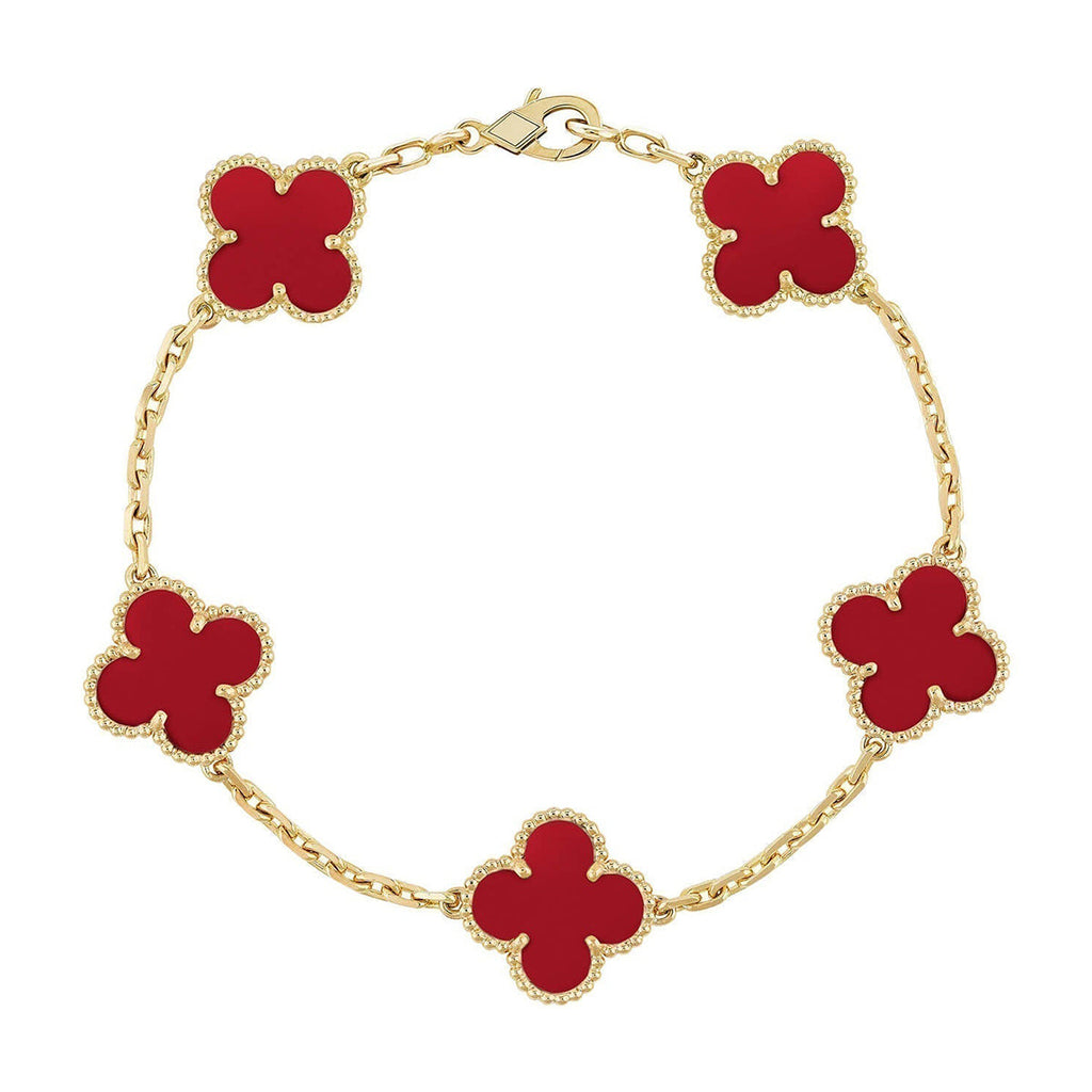 [Timi]New  CLOVER 5 MOTIF RED CORNELIAN BRACELET COLLECTION