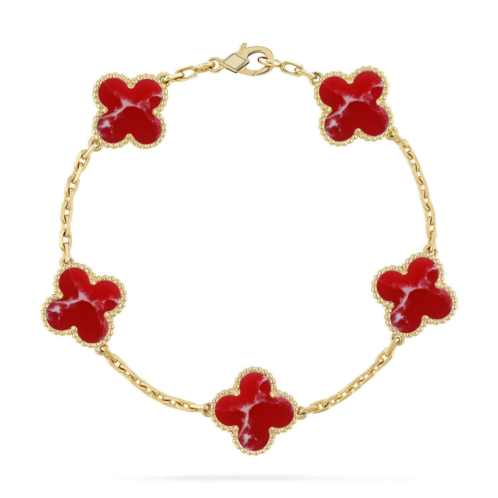 [Timi]New CLOVER 5 MOTIF RED PATTERN BRACELET COLLECTION
