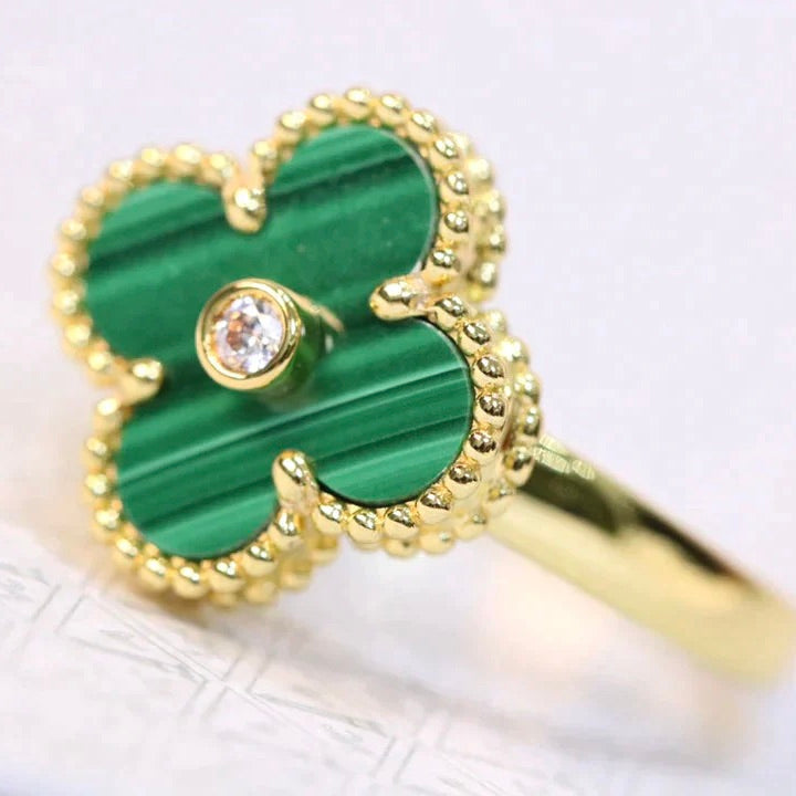 TimiCLOVER MALACHITE RING GOLD DIAMOND
