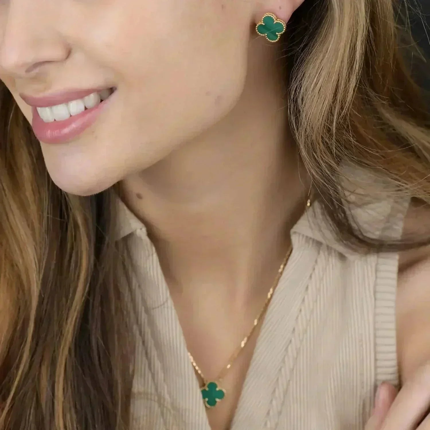 TimiCLOVER MINI 9.5MM MALACHITE  EARRINGS