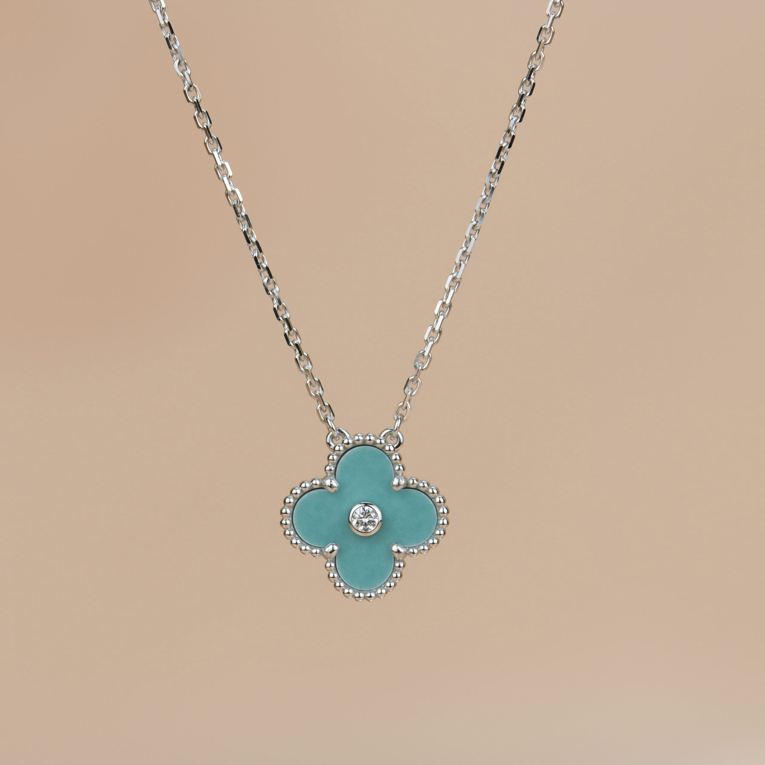 TimiCLOVER 15MM DIAMOND SVRES PORCELAIN  NECKLACE SILVER