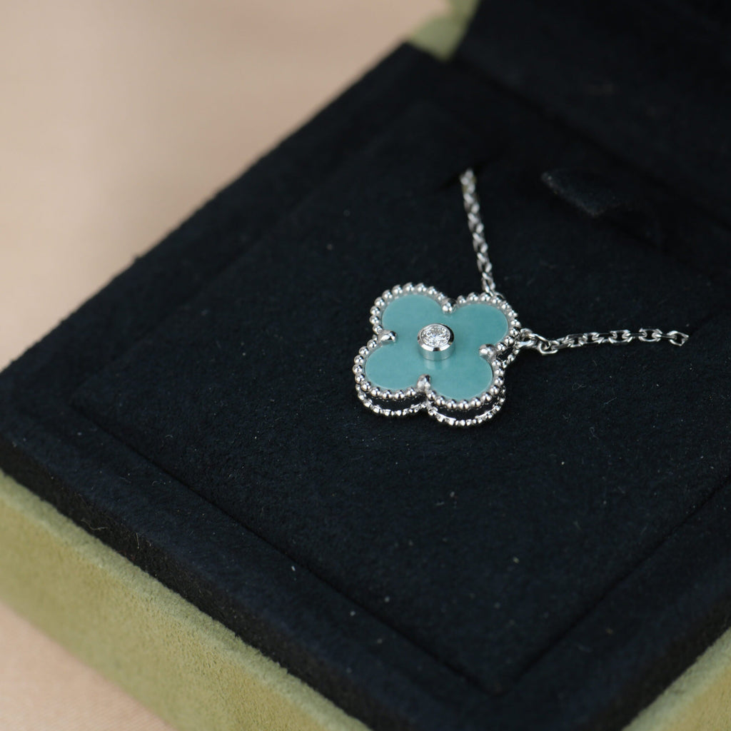 TimiCLOVER 15MM DIAMOND SVRES PORCELAIN  NECKLACE SILVER
