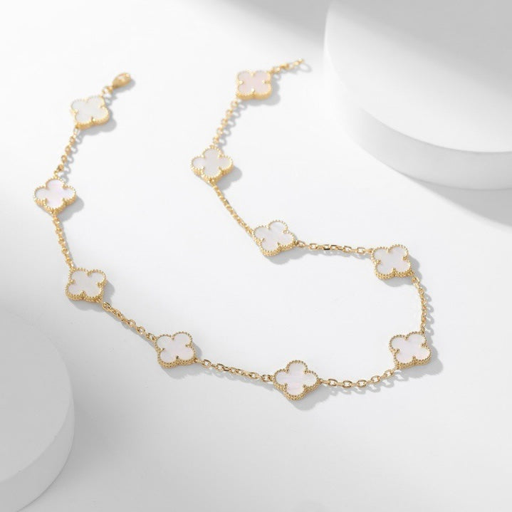 TimiCLOVER 10 MOTIFS WHITE MOTHER OF PEARL NECKLACE