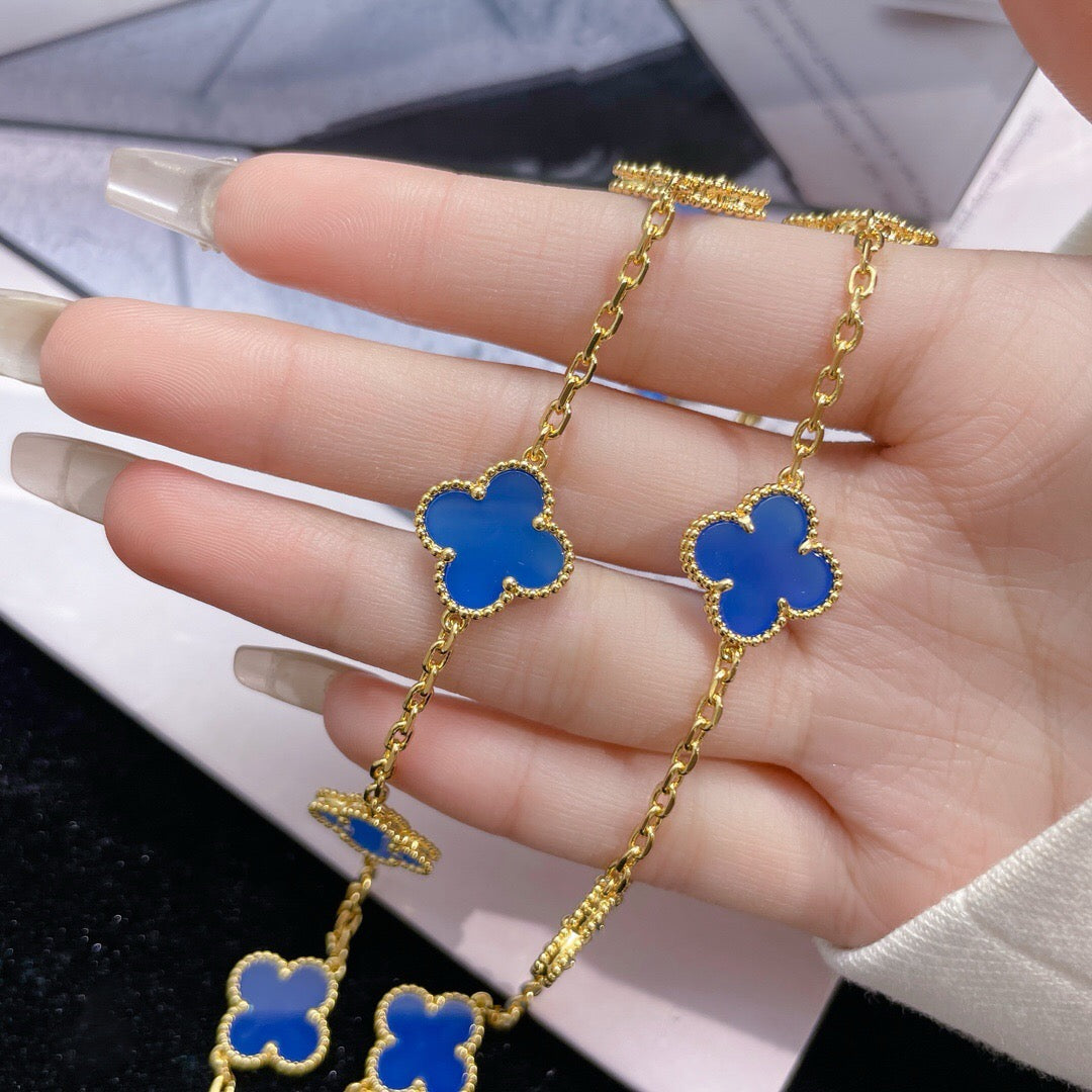 TimiCLOVER 10 MOTIFS BLUE AGATE NECKLACE