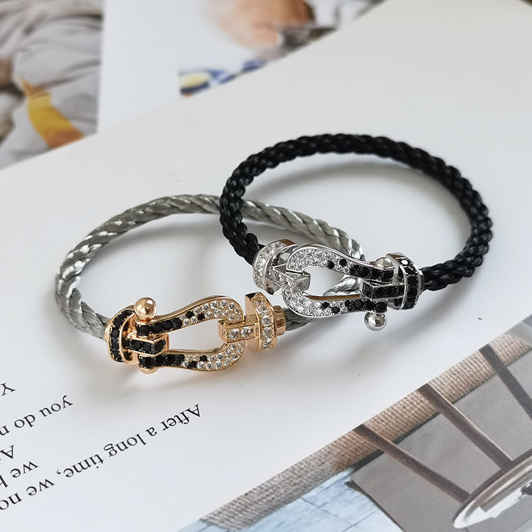 TimiFORCE LARGE HORSESHOE BLACK WHITE DIAMOND BRACELET SILVER