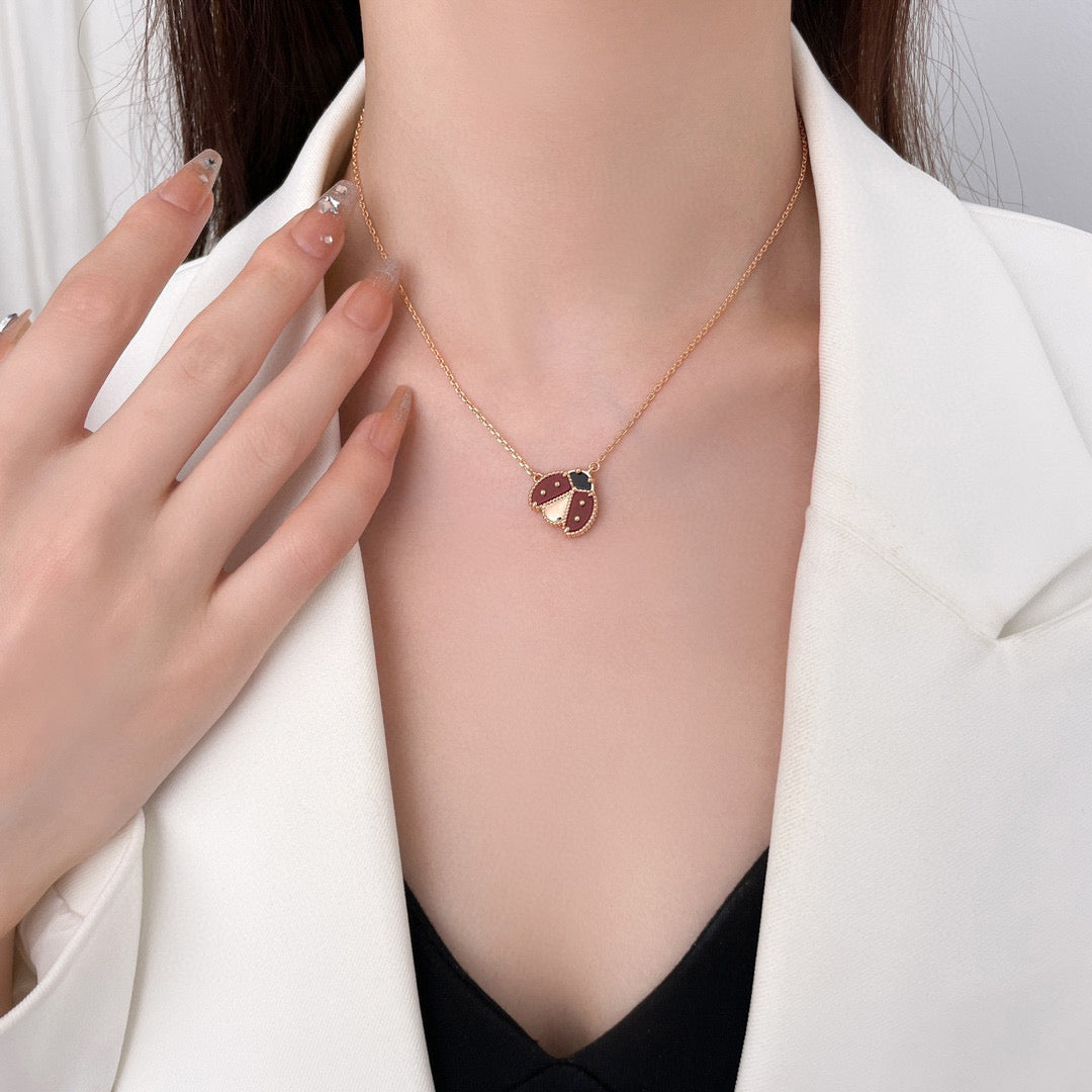 TimiLUCKY  CARNELIANS LADYBUG NECKLACE