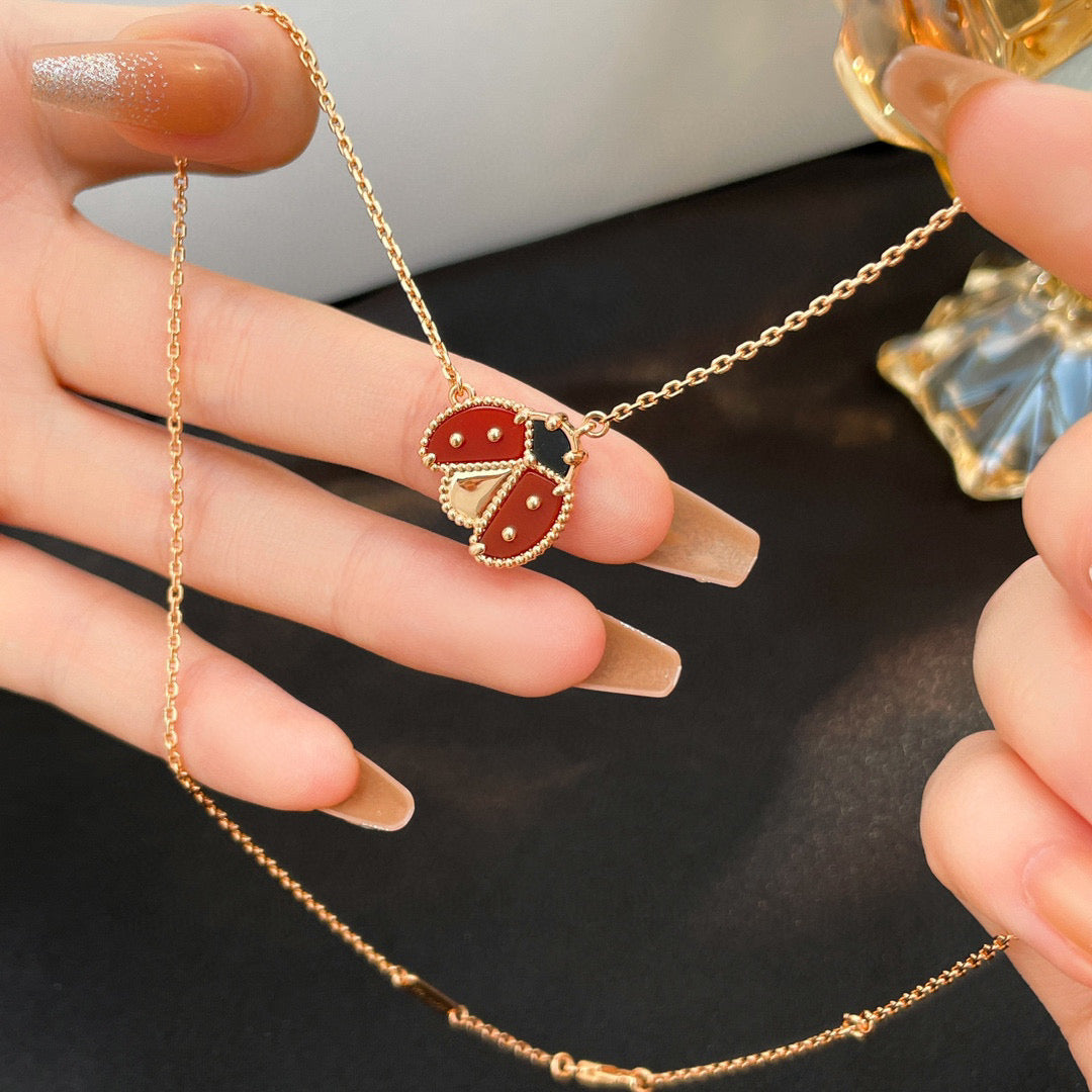 TimiLUCKY  CARNELIANS LADYBUG NECKLACE