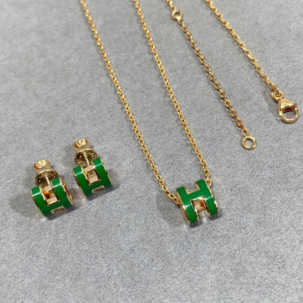 TimiPOP H GREEN NECKLACE SILVER AND GOLD