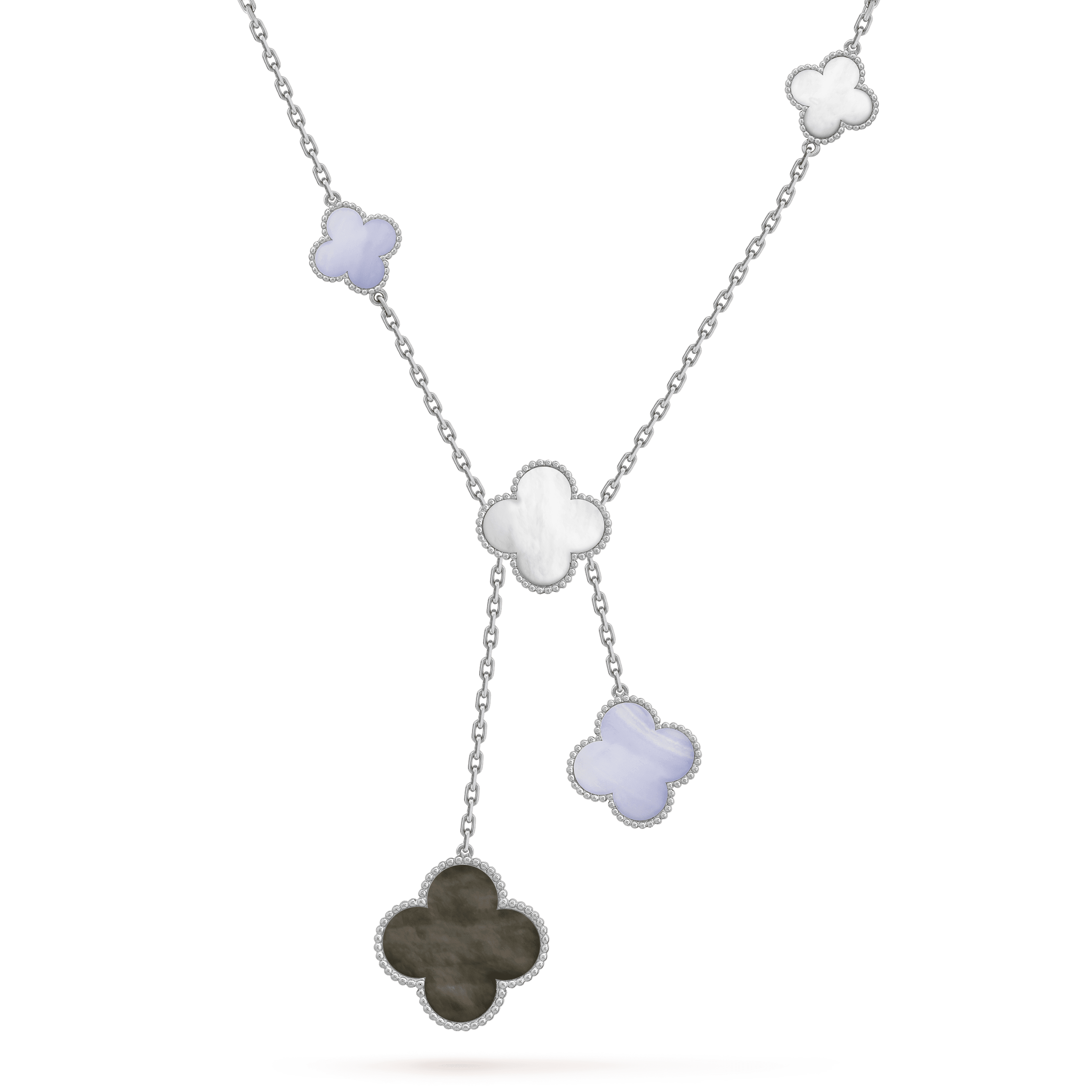TimiCLOVER MOP CHALCEDONY NECKLACE SILVER 6 MOTIF