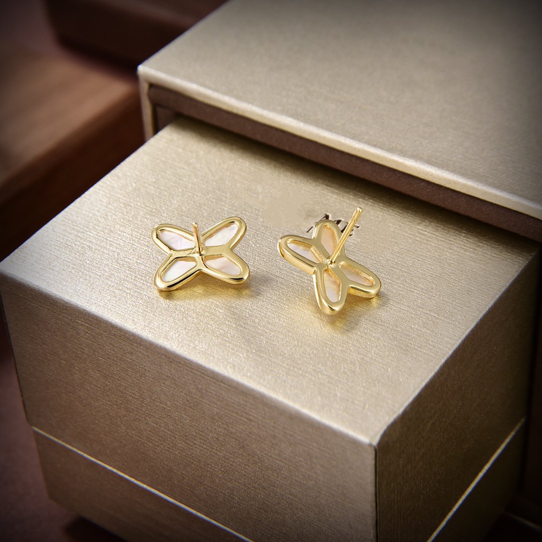 TimiJEUX DE WHITE MOP GOLD DIAMOND EARRINGS