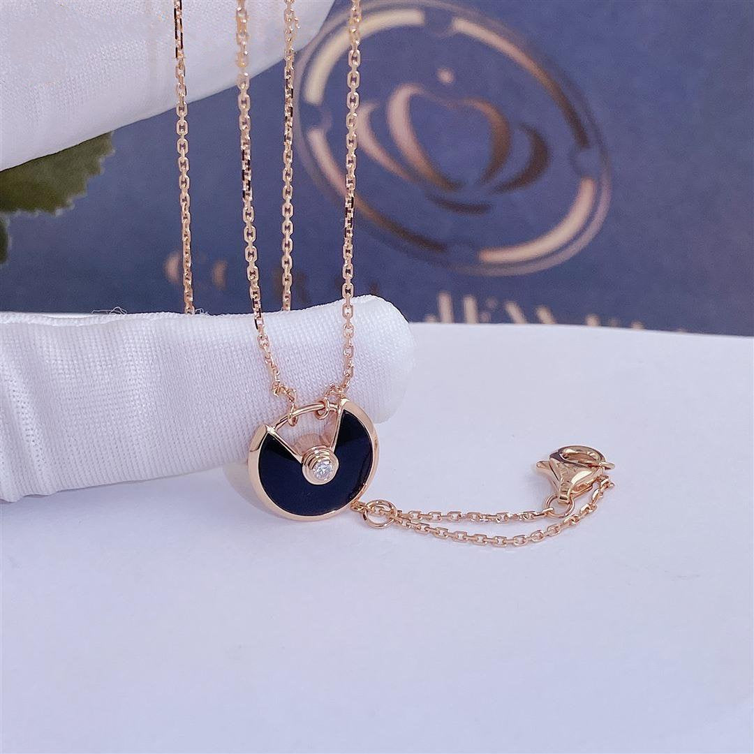 TimiAMULETTE ROSE GOLD ONYX NECKLACE