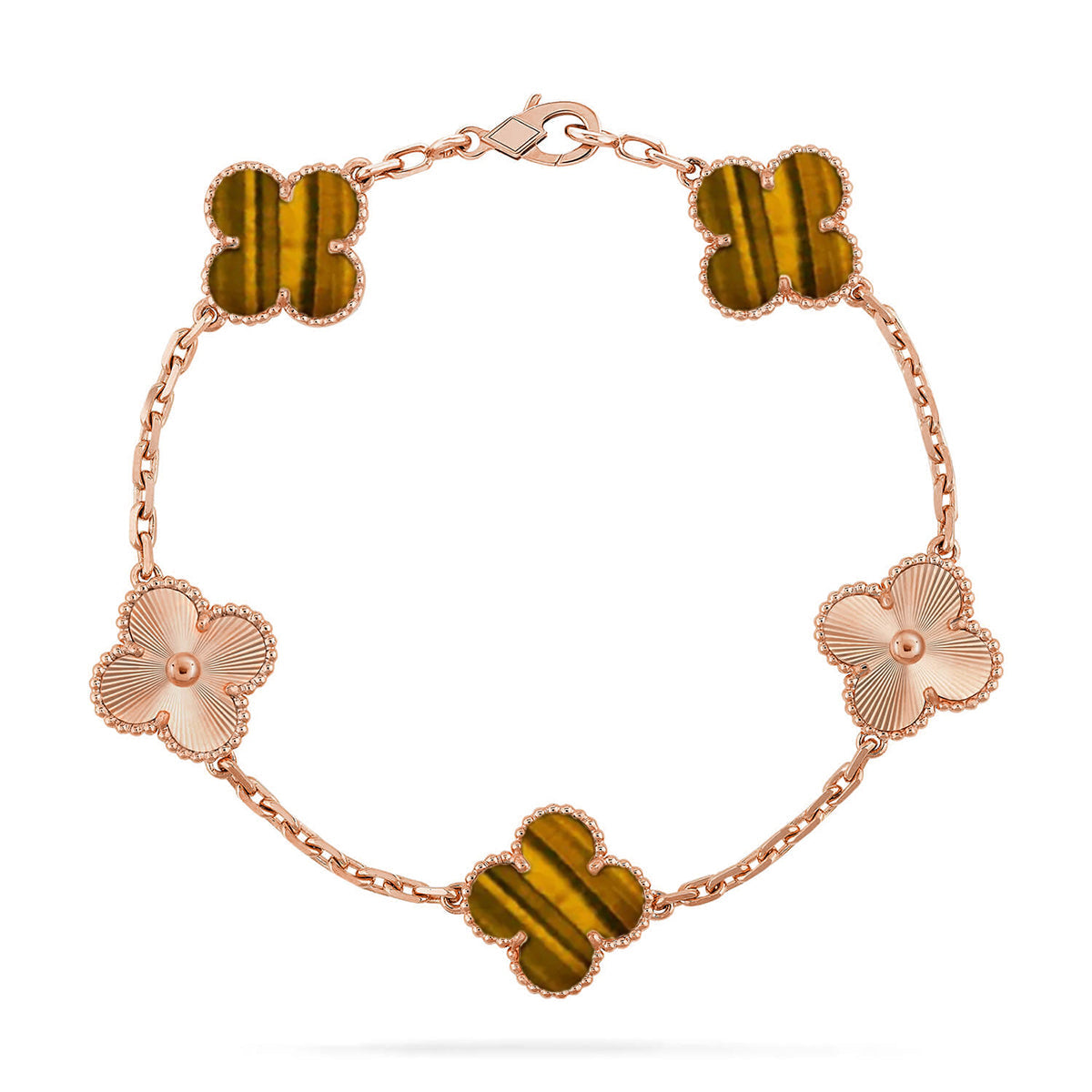 [Timi]New  CLOVER 5 MOTIFS TIGER EYE BRACELET COLLECTION