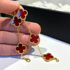 [Timi]New  CLOVER 5 MOTIF RED CORNELIAN BRACELET COLLECTION