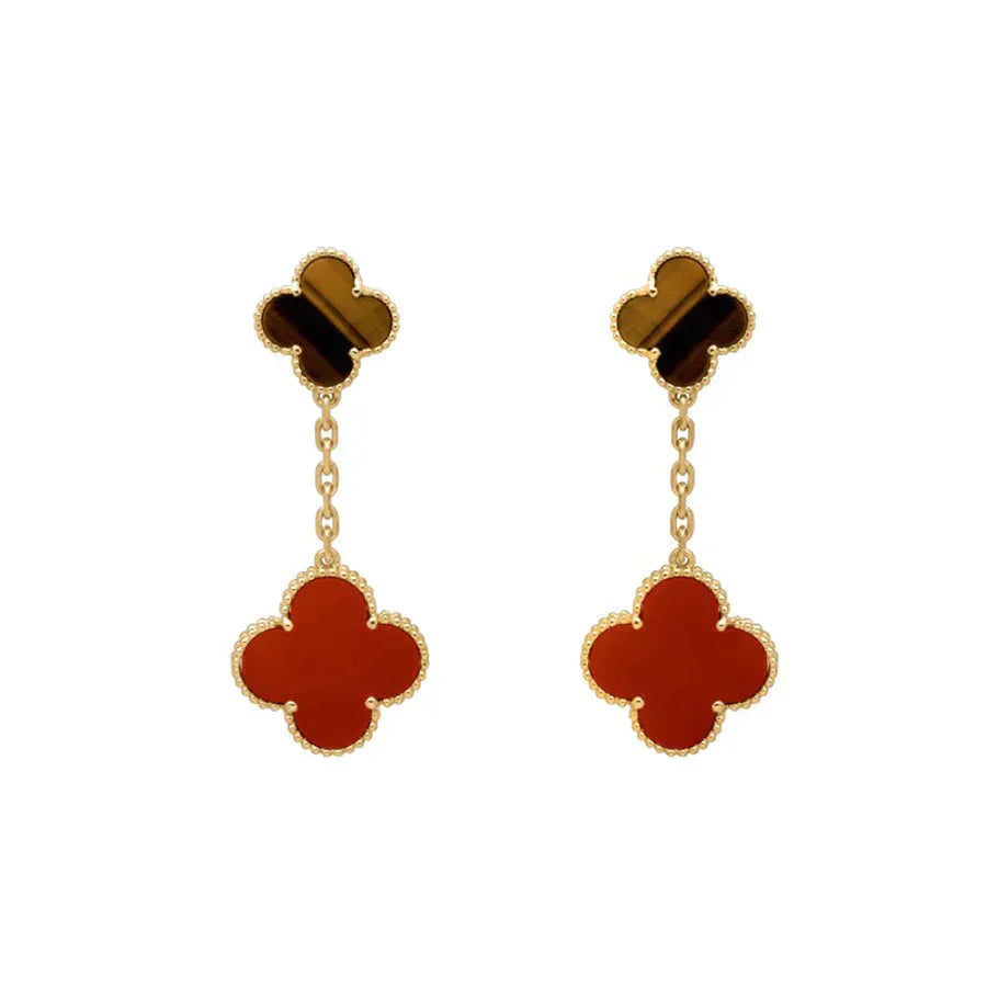TimiCLOVER  2 MOTIF  TIGER EYE CARNELIAN EARRINGS