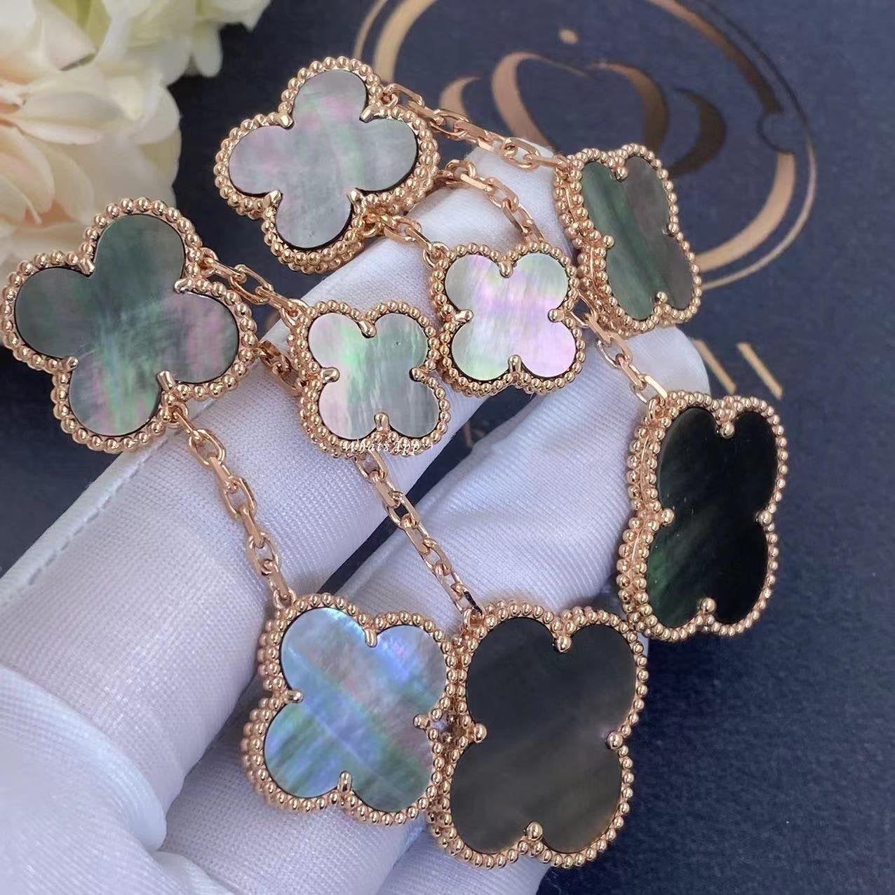 TimiCLOVER EARRINGS DARK MOP 4 MOTIFS ROSE GOLD