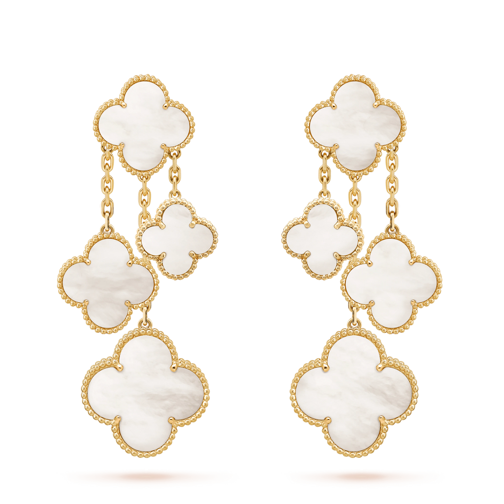 TimiCLOVER EARRINGS WHITE MOP 4 MOTIFS GOLD