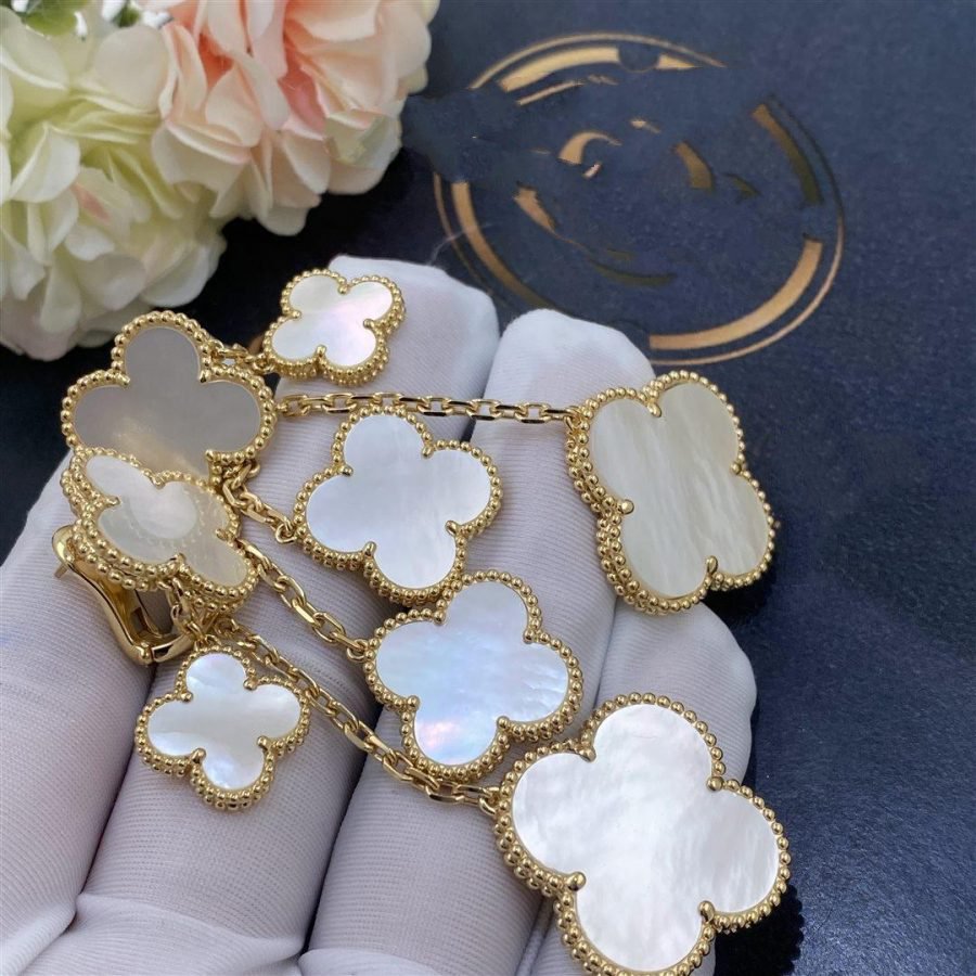 TimiCLOVER EARRINGS WHITE MOP 4 MOTIFS GOLD