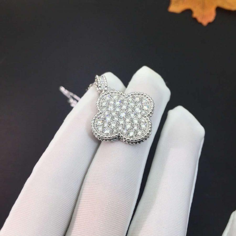 TimiCLOVER 25MM SILVER FULL DIAMOND BIG CLOVER NECKLACE