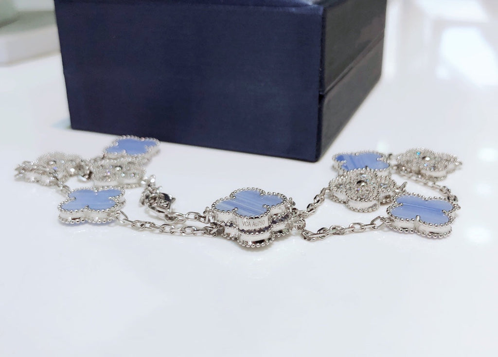 TimiCLOVER 10 MOTIFS CHALCEDONY DIAMONDS SILVER NECKLACE